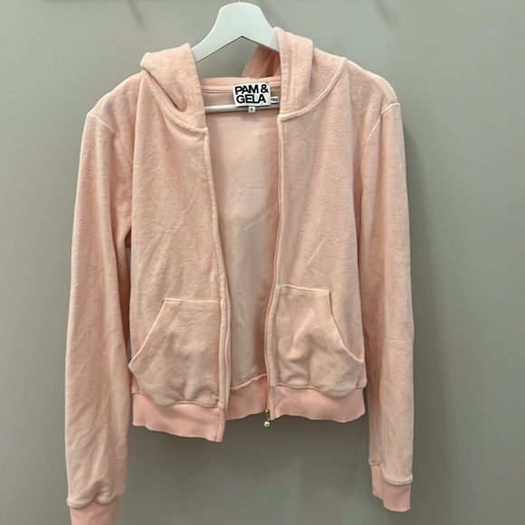Pam + Gela Terry Zip Hoodie & Pants Two Piece Set Flared Zoe Pink Size Small - Picture 8 of 12